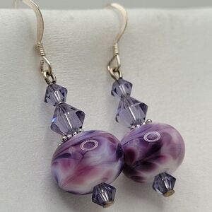 Handmade Purple Lilac Silver Glass Beads Amethyst Gift Casual Earrings